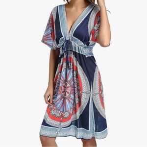 Women’s Casual Loose Beach Dress, Navy, Size Large